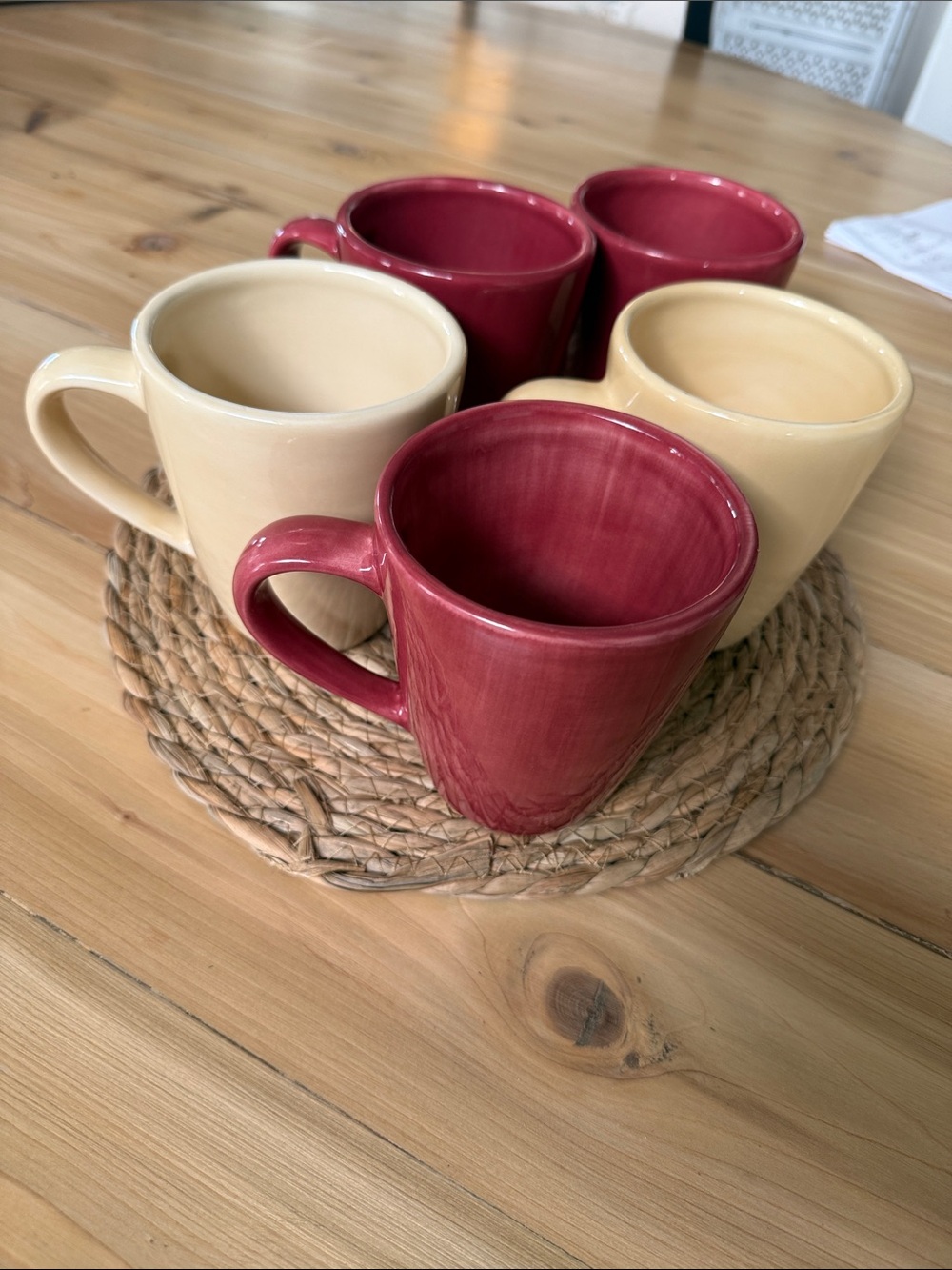 5 Pottery Barn Sausalito Natural and Merlot Mugs